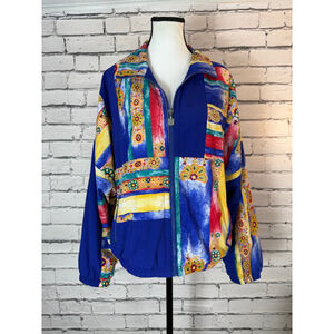 Kaelin Blue Multi-color Abstract Print Jacket Wind Breaker 1990’s Y2K Medium